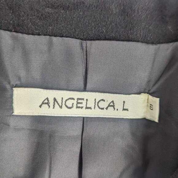 Angelica L Black Wool Cashmere Blend Long Belted Pea Coat Women's 6 - Picture 2 of 3